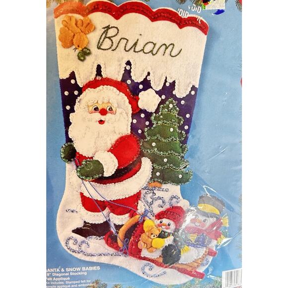 VTG Bucilla Santa and Snow Babies Felt Applique Stocking Kit 83116 NEW Christmas - Picture 2 of 5